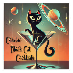 Atomic Futuristic Cosmic Black Cat Cocktails Acrylic Print