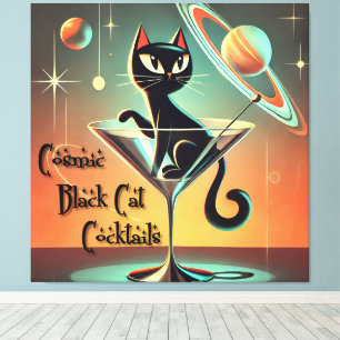 Atomic Futuristic Cosmic Black Cat Cocktails Canvas Print