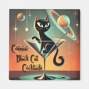 Atomic Futuristic Cosmic Black Cat Cocktails Magnet