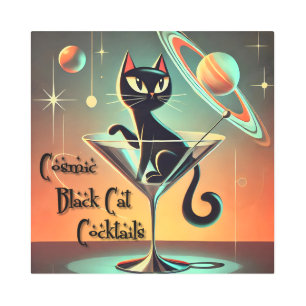 Atomic Futuristic Cosmic Black Cat Cocktails Metal Print