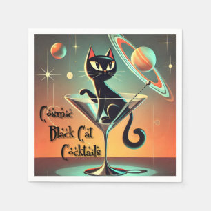 Atomic Futuristic Cosmic Black Cat Cocktails Napkins