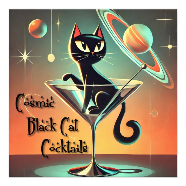 Atomic Futuristic Cosmic Black Cat Cocktails Photo Print (Front)