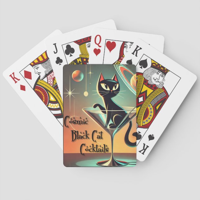 Atomic Futuristic Cosmic Black Cat Cocktails Poker Cards (Back)