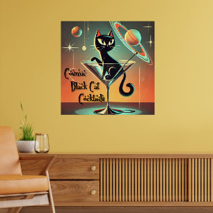 Atomic Futuristic Cosmic Black Cat Cocktails Poster