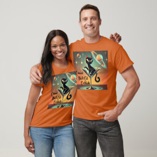 Atomic Futuristic Cosmic Black Cat Cocktails T-Shirt