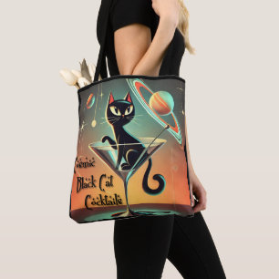 Atomic Futuristic Cosmic Black Cat Cocktails Tote Bag