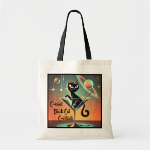 Atomic Futuristic Cosmic Black Cat Cocktails Tote Bag
