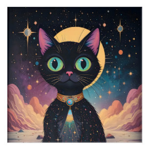 Atomic Futuristic Cosmic Black Cat in Moonlight Acrylic Print
