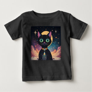 Atomic Futuristic Cosmic Black Cat in Moonlight Baby T-Shirt