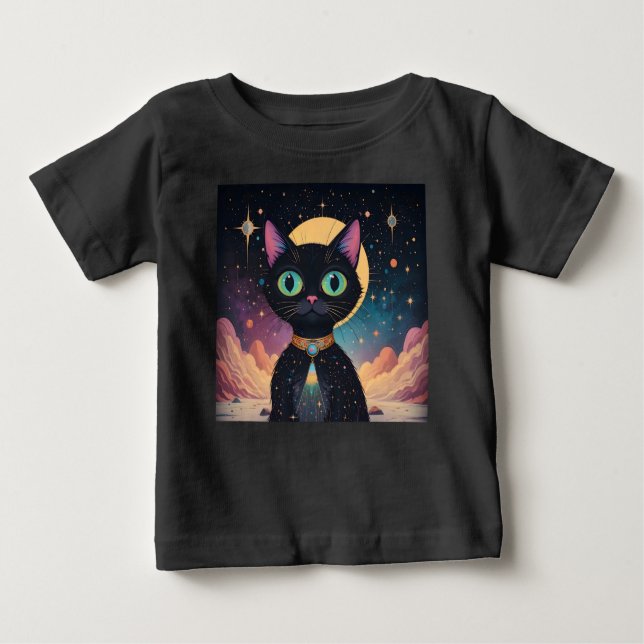 Atomic Futuristic Cosmic Black Cat in Moonlight Baby T-Shirt (Front)