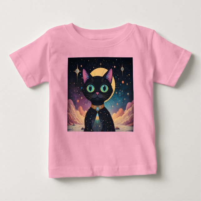 Atomic Futuristic Cosmic Black Cat in Moonlight Baby T-Shirt (Front)