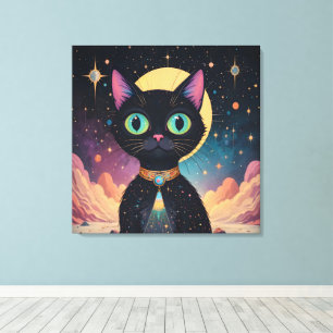 Atomic Futuristic Cosmic Black Cat in Moonlight Canvas Print