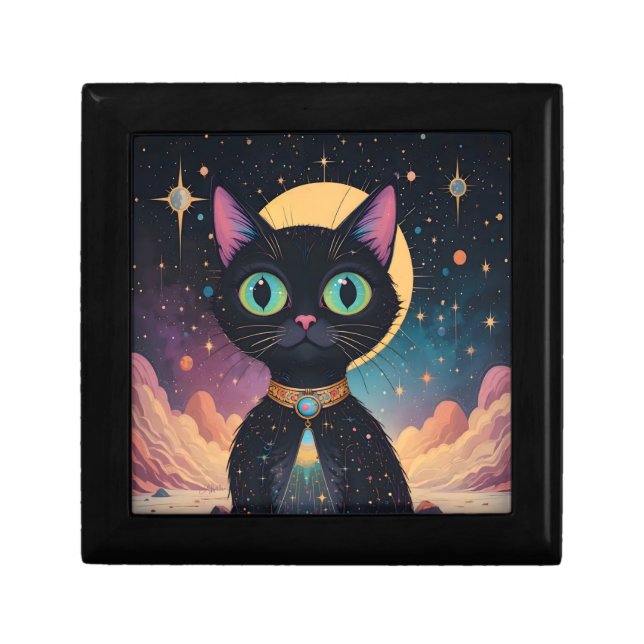 Atomic Futuristic Cosmic Black Cat in Moonlight Gift Box (Front)