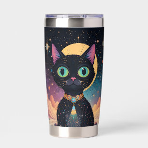 Atomic Futuristic Cosmic Black Cat in Moonlight Insulated Tumbler