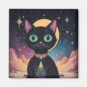 Atomic Futuristic Cosmic Black Cat in Moonlight Magnet