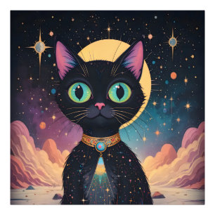 Atomic Futuristic Cosmic Black Cat in Moonlight Photo Print