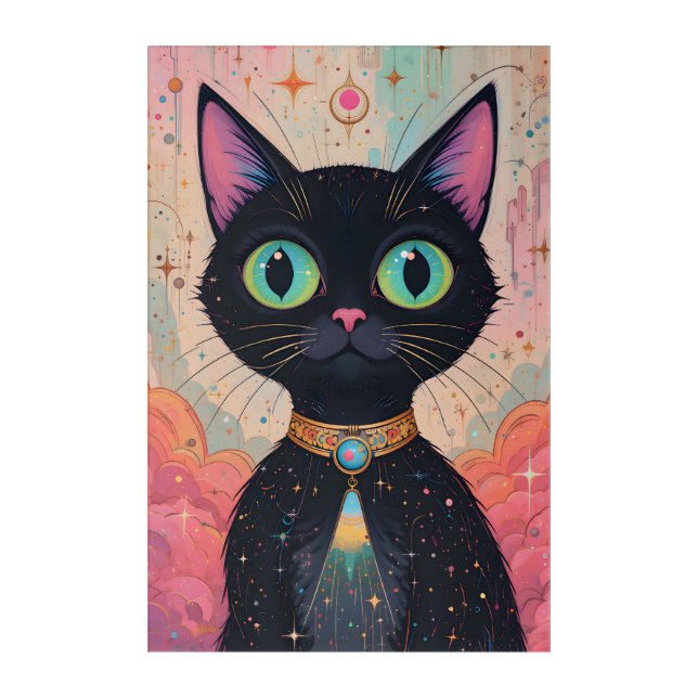 Atomic Futuristic Cosmic Black Cat Universe Acrylic Print (Front)