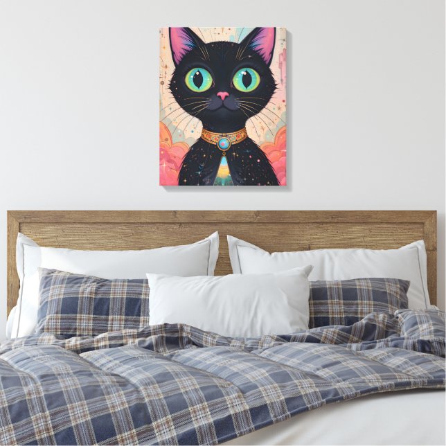 Atomic Futuristic Cosmic Black Cat Universe Canvas Print (Insitu(Bedroom))