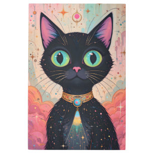Atomic Futuristic Cosmic Black Cat Universe Metal Print
