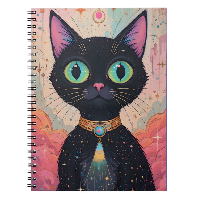 Atomic Futuristic Cosmic Black Cat Universe Notebook (Front)