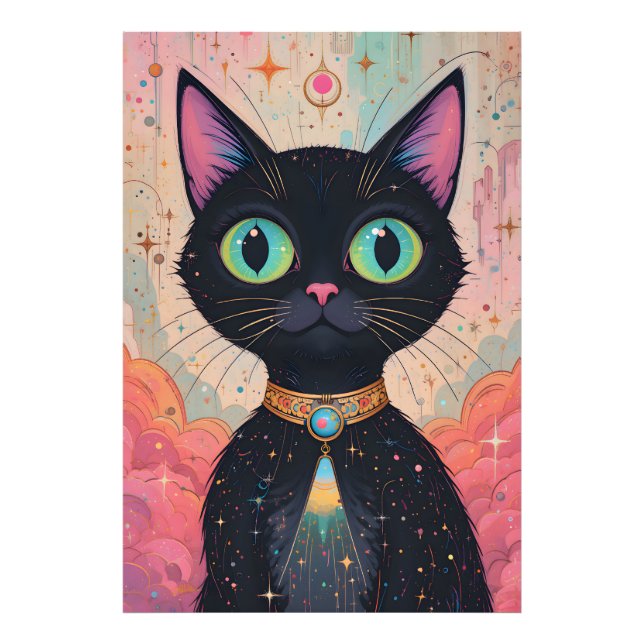 Atomic Futuristic Cosmic Black Cat Universe Photo Print (Front)
