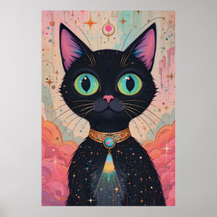 Atomic Futuristic Cosmic Black Cat Universe Poster