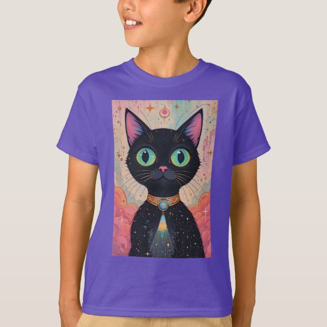 Atomic Futuristic Cosmic Black Cat Universe T-Shirt (Front)