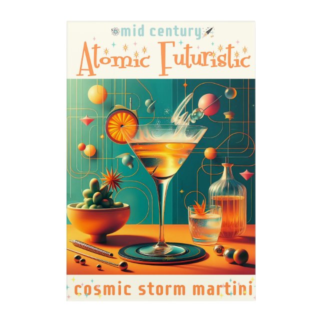 Atomic Futuristic Cosmic Storm Martini Acrylic Print (Front)
