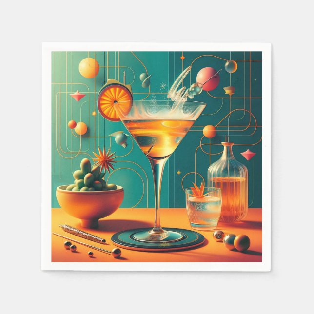 Atomic Futuristic Cosmic Storm Martini Napkins (Front)
