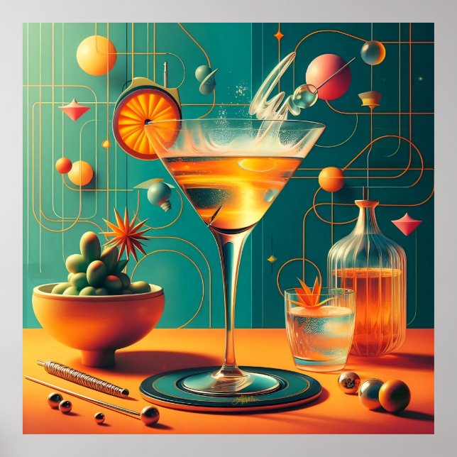 Atomic Futuristic Cosmic Storm Martini Poster (Front)