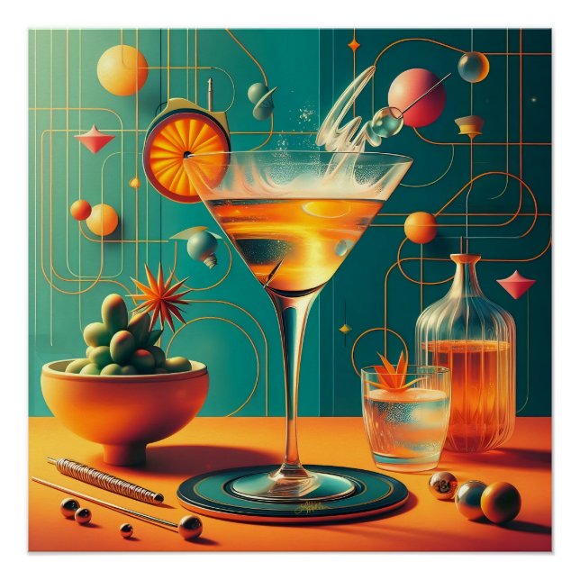 Atomic Futuristic Cosmic Storm Martini Poster (Front)