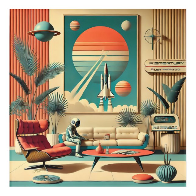 Atomic Futuristic Florida Space Age Family Room Acrylic Print (Front)