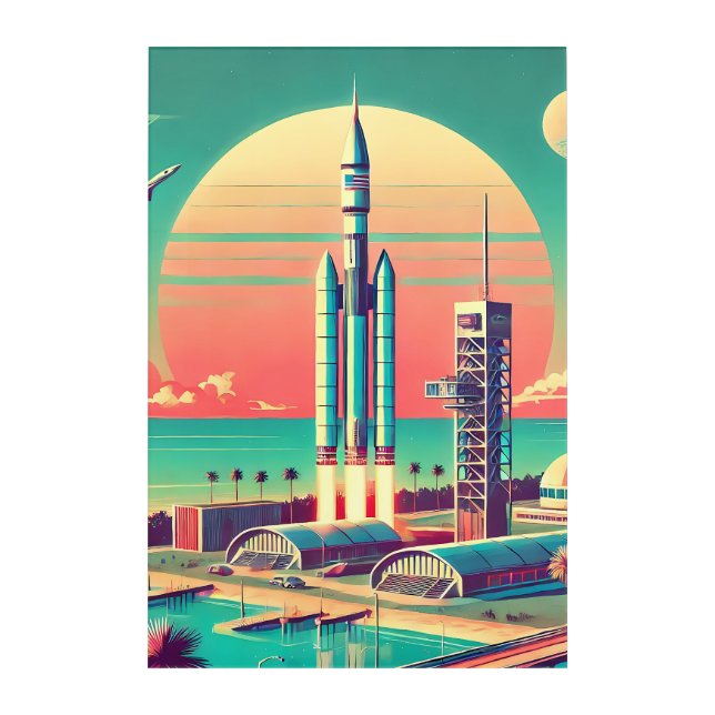 Atomic Futuristic New Florida Launch Site Acrylic Print (Front)