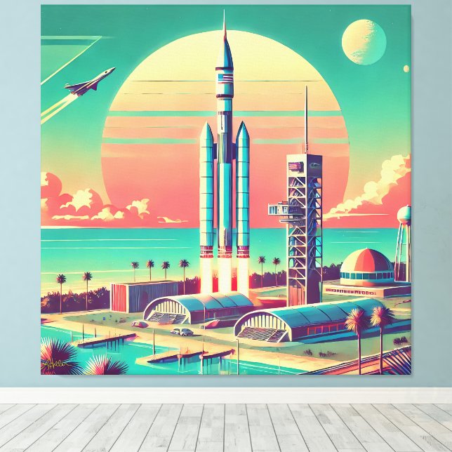 Atomic Futuristic New Florida Launch Site Canvas Print (Insitu(Wood Floor))