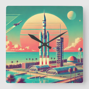 Atomic Futuristic New Florida Launch Site Square Wall Clock