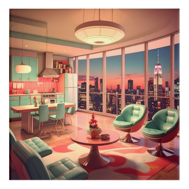 Atomic Futuristic Penthouse Apartment Acrylic Print (Front)