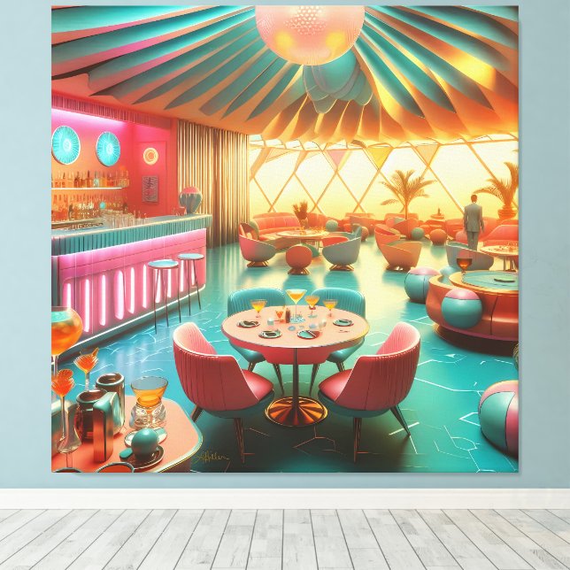Atomic Futuristic Retro Florida Lounge Canvas Print (Insitu(Wood Floor))