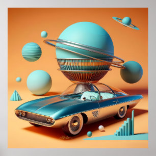 Atomic Futuristic Sky View Cruiser Car  Poster
