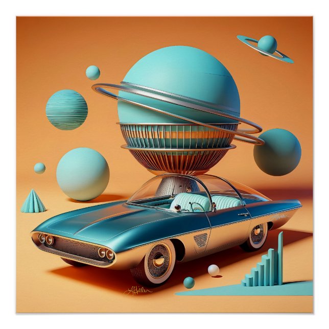 Atomic Futuristic Sky View Cruiser Car  Poster (Front)