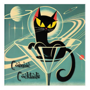 Atomic Futuristic Space Age Black Cat Martini Acrylic Print