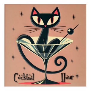 Atomic Futuristic Space Age Black Cat Martini Acrylic Print