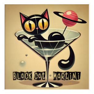 Atomic Futuristic Space Age Black Cat Martini Acrylic Print