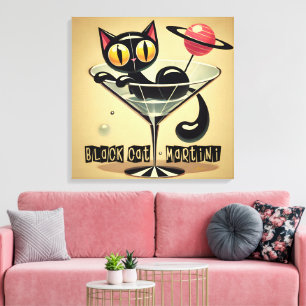 Atomic Futuristic Space Age Black Cat Martini Canvas Print