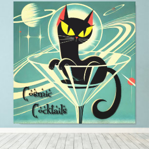 Atomic Futuristic Space Age Black Cat Martini Canvas Print