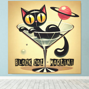 Atomic Futuristic Space Age Black Cat Martini Canvas Print