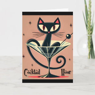 Atomic Futuristic Space Age Black Cat Martini Card