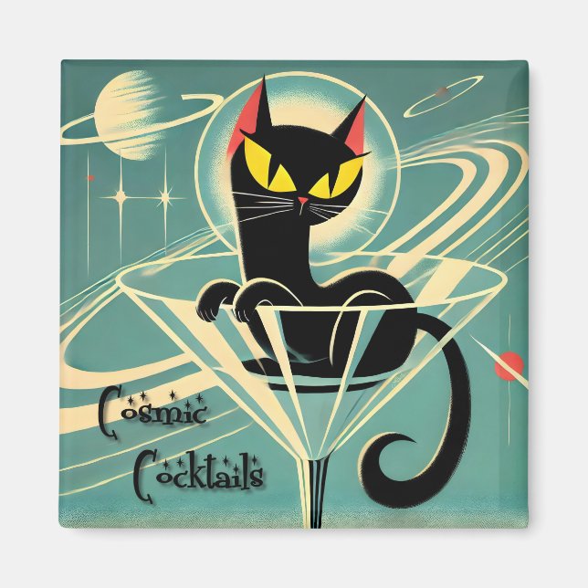 Atomic Futuristic Space Age Black Cat Martini Magnet (Front)