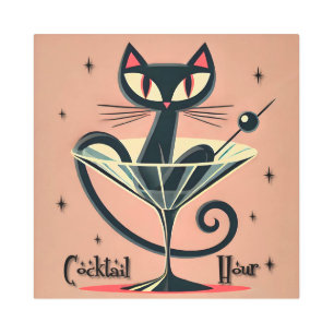 Atomic Futuristic Space Age Black Cat Martini Metal Print