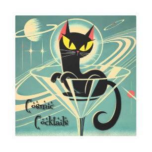 Atomic Futuristic Space Age Black Cat Martini Metal Print