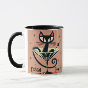 Atomic Futuristic Space Age Black Cat Martini Mug